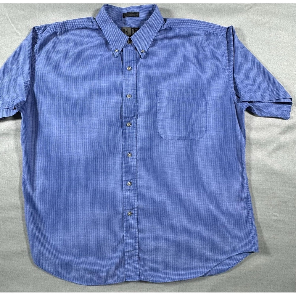 Oleg Cassini Mens XL Blue Check Short Sleeve Button Up Casual Shirt